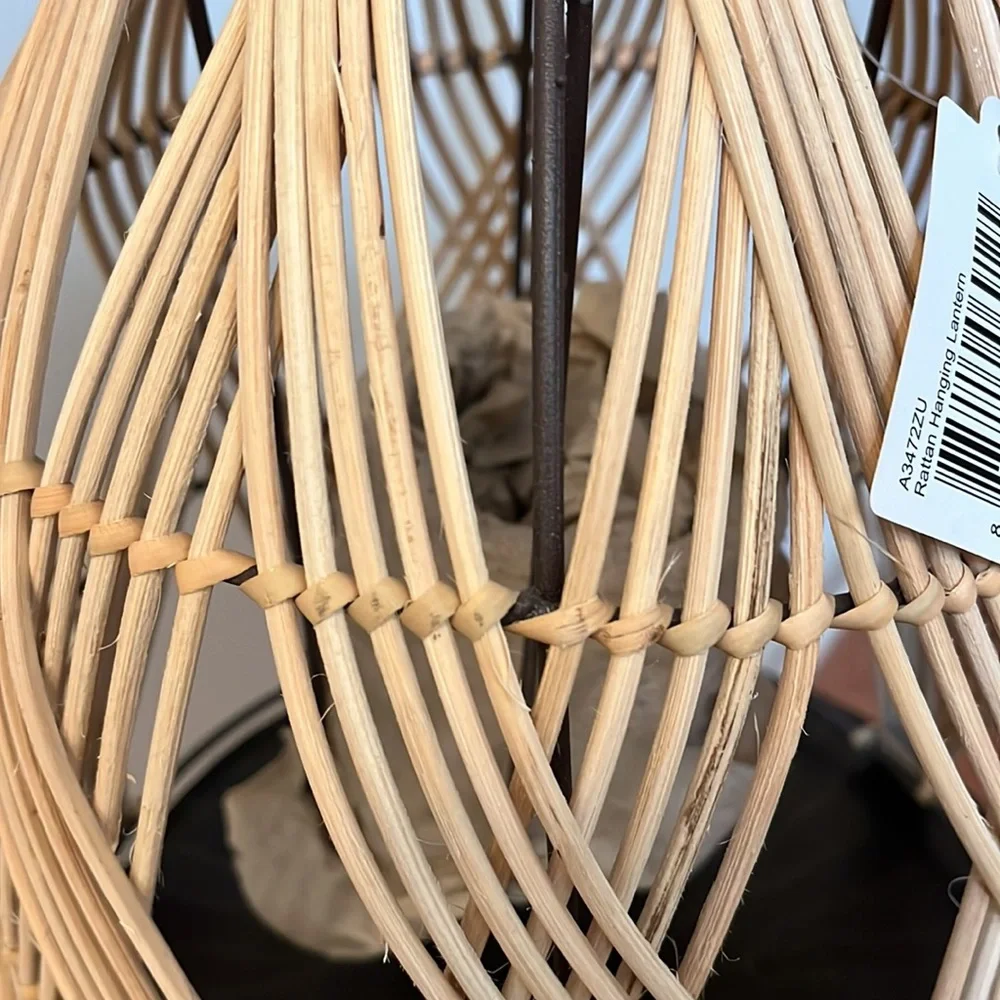 Woven Rattan Lantern with Glass Chimney / NWT